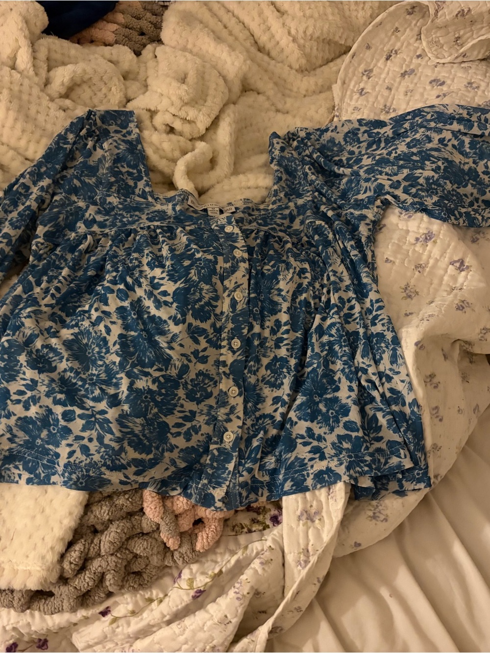Blue Floral Button-Front Women’s Top